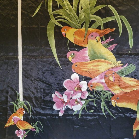 Lovebirds Silk Blend Scarf Tropical Colorful Wall Hanging Craft Project - Picture 3 of 5